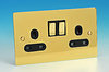 13 Amp Twin Switched Socket - Brass - Black Insert
