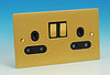 13 Amp Twin Switched Socket - Brushed Brass - Black Insert