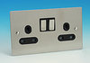 13 Amp Twin Switched Socket - Brushed Chrome - Black Insert