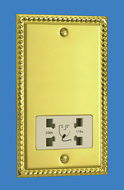 Dual Voltage Shaver Socket 115/230v - Georgian Brass - White Insert