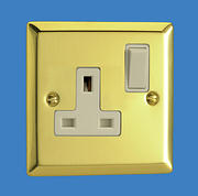 13 Amp 1 Gang Single Switched Socket - Victorian Brass - White Insert