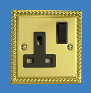 13 Amp 1 Gang Single Switched Socket - Georgian Brass