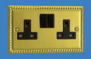 13 Amp 2 Gang Double Switched Socket - Georgian Brass