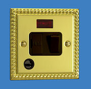 13 Amp Switched Fused Spur with Flex Outlet & Neon - Georgian Brass