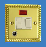 13 Amp Switched Fused Spur with Flex Outlet & Neon - Georgian Brass