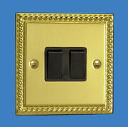2 Gang 2 Way Light Switch - Georgian Brass