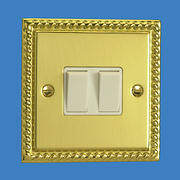 2 Gang 2 Way Light Switch - Georgian Brass - White Insert