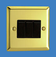 3 Gang 2 Way Light Switch - Victorian Brass