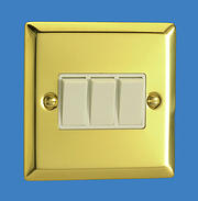 3 Gang 2 Way Light Switch - Victorian Brass - White Insert