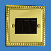 3 Gang 2 Way Light Switch - Georgian Brass
