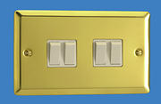 4 Gang 2 Way Light Switch - Victorian Brass - White Insert