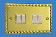 4 Gang 2 Way Light Switch - Georgian Brass - White Insert