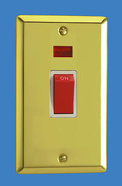 45 Amp DP Switch - Oblong + Neon - Victorian Brass - White Insert