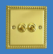 2 Gang 2 Way Toggle Light Switch - Georgian Brass