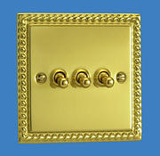 3 Gang 2 Way Toggle Switch - Georgian Brass
