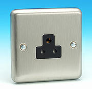 2 Amp 3 Pin Round Socket - Brushed Chrome - Black Insert