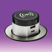 Wireless Desktop Charger with Pop-Up Dual USB Charger - Brushed Chrome product image