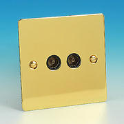 Twin TV - FM Coaxial Aerial Socket - Brass - Black Insert