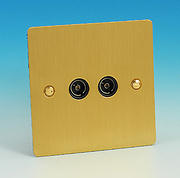Twin TV - FM Coaxial Aerial Socket - Brushed Brass - Black Insert