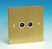 Twin TV - FM Coaxial Aerial Socket - Brushed Brass