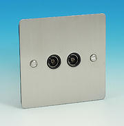 Twin TV - FM Coaxial Aerial Socket - Brushed Chrome -  - Black Insert