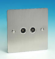 Twin TV - FM Coaxial Aerial Socket - Brushed Chrome