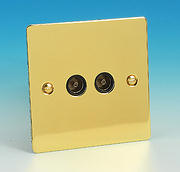 Twin TV - FM Coaxial Aerial Socket - Brass - Black Insert