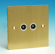 Twin TV - FM Coaxial Aerial Socket - Brushed Brass