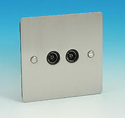 Twin TV - FM Coaxial Aerial Socket - Brushed Chrome - Black Insert