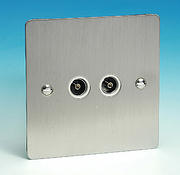 Twin TV - FM Coaxial Aerial Socket - Brushed Chrome