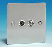 Twin TV Coaxial Aerial & Satellite Socket - Brushed Chrome