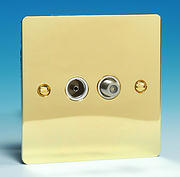 Twin TV Coaxial Aerial & Satellite Socket - Brass - Black Insert