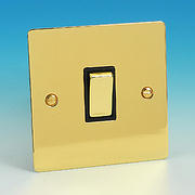 1 Gang Intermediate Light Switch - Brass - Black Insert