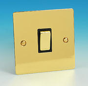 1 Gang 2 Way Light Switch - Brass - Black Insert