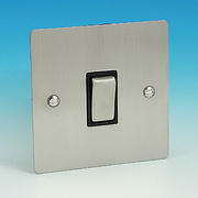 1 Gang 2 Way Light Switch - Brushed Chrome - Black Insert