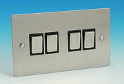 4 Gang 2 Way Switch - Brushed Chrome - Black Insert