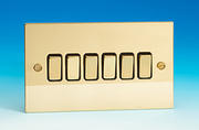 6 Gang 2 Way Light Switch - Brass - Black Insert