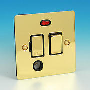 13 Amp Switched Spur + Neon + Flex Outlet - Brass - Black Insert