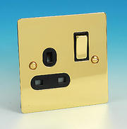 13 Amp Single Switched Socket - Brass - Black Insert