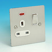 13 Amp Single Switched Socket + Neon - Brush Chrome