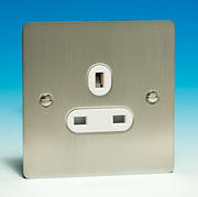 13 Amp Single Unswitched Socket - Brushed Chrome White Insert