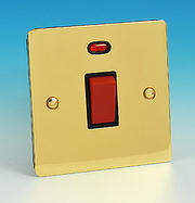 45 Amp DP Switch - Sq + Neon - Brass - Black Insert