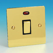 20 Amp DP Switch + Neon - Brass - Black Insert