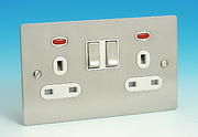 13 Amp Twin Switched Socket + Neon - Brush Chrome