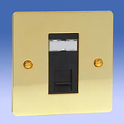 1 Gang RJ45 CAT5E Data Socket - Brass - Black Insert