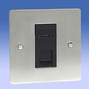 1 Gang RJ45 CAT5E Data Socket - Brushed Chrome - Black Insert