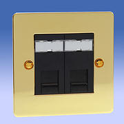 2 Gang RJ45 Cat5 Data Socket - Brass - Black Insert