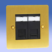 2 Gang RJ45 Cat5 Data Socket- Brushed Brass - Black Insert