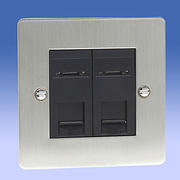 2 Gang RJ45 CAT5E Data Socket - Brushed Chrome - Black Insert