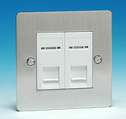 2 Gang RJ45 CAT5E Data Socket - Brushed Chrome